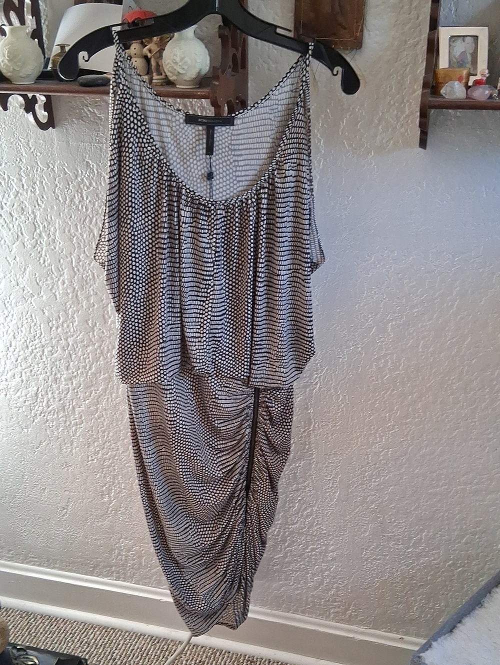 BCBGMaxAzria Black and White Asymmetrical Dotted Dress